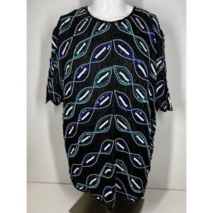 Carina Sequin Beaded Womens Blouse Lined with Pure Silk Casual Dinner SZ 3XL